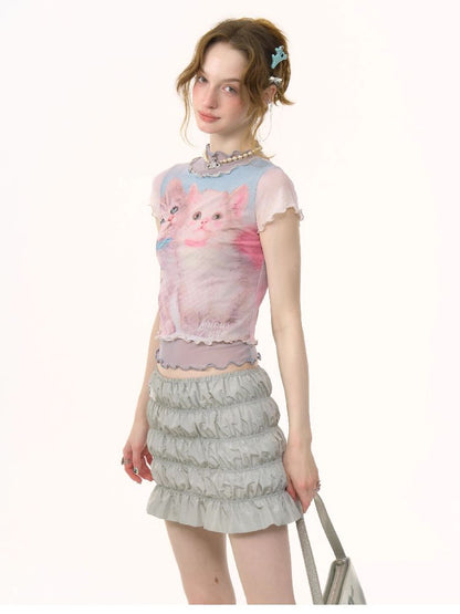 Cat Printed Short Sleeve T-shirt【s0000012255】