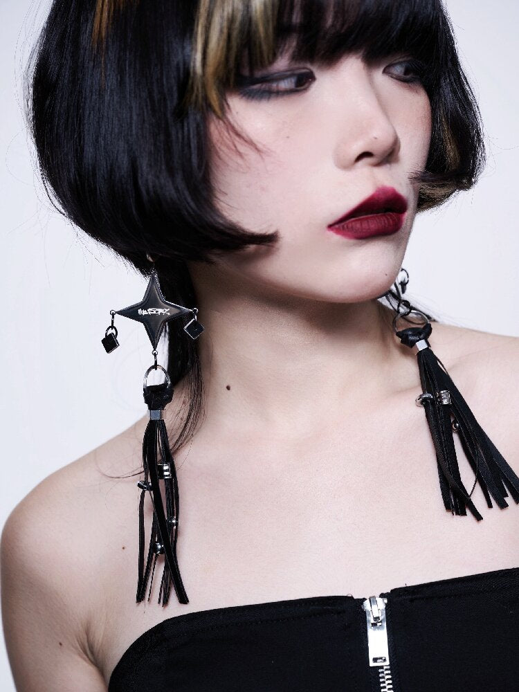 Punk Leather Tassel Drop Earrings【s0000018827】