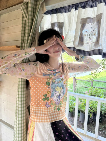 Printed Long-Sleeved Mesh T-Shirt【s0000012776】