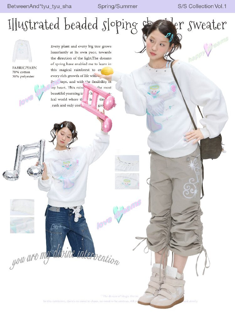 White Star Bead Shoulder Sweatshirt【s0000016384】
