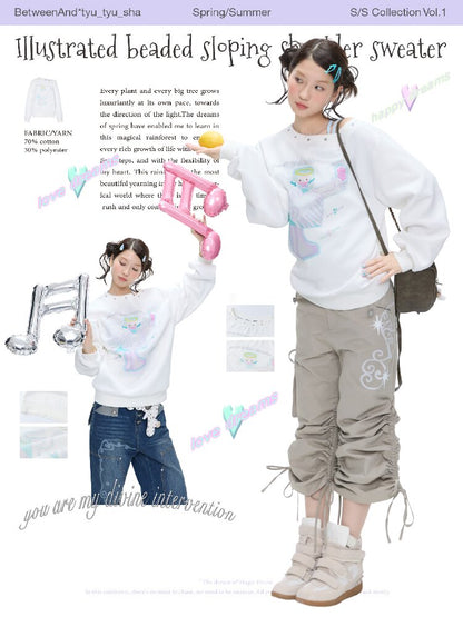 White Star Bead Shoulder Sweatshirt【s0000016384】