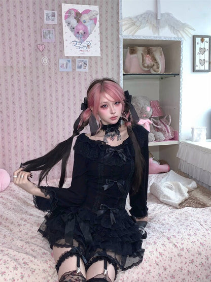 Multi-Layer Lace Bow Long Sleeve Shirt【s0000018533】