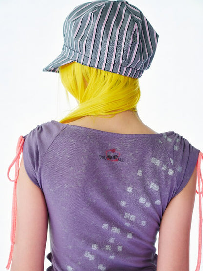 Sparkling Pixel Print Mesh T-Shirt【s0000017549】