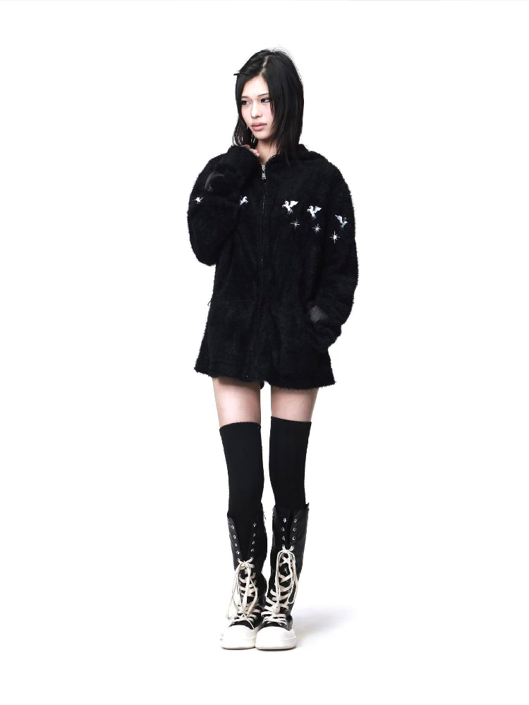 Pentagram Leather Mohair Hooded Jacket【s0000018202】