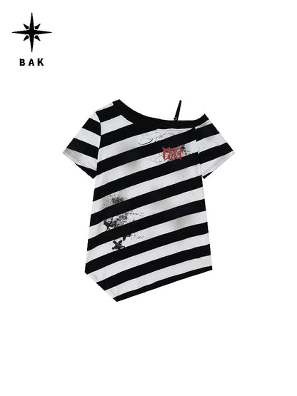 Striped Graffiti Print Loose Top【s0000016696】
