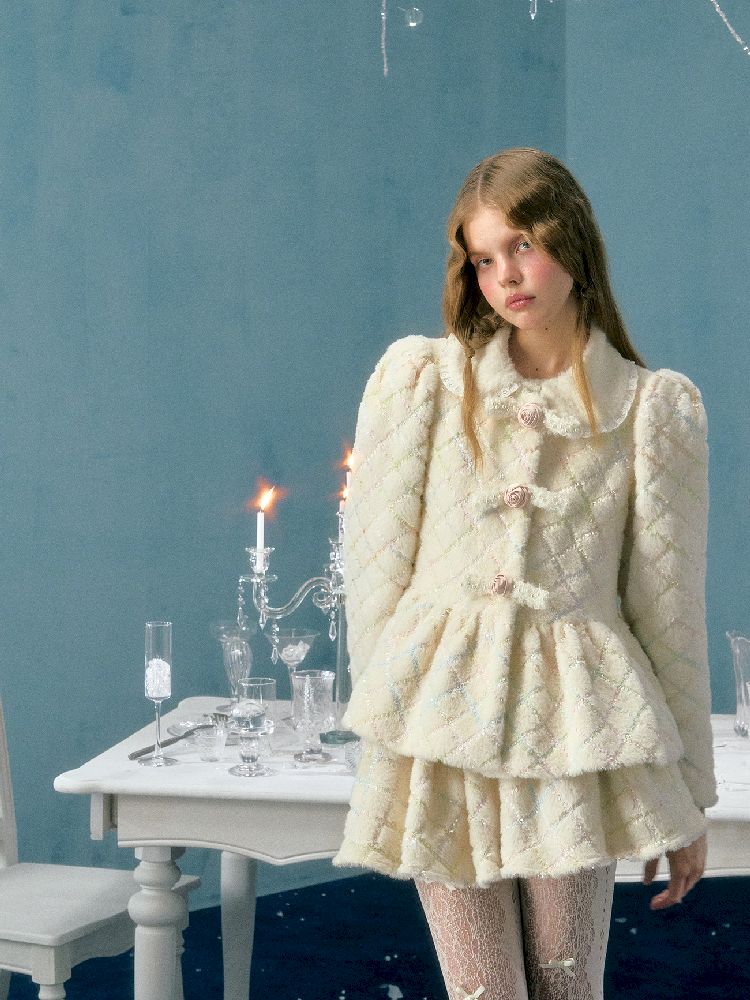 Collarless Bubble Sleeve Short Jacket Set【s0000005138】