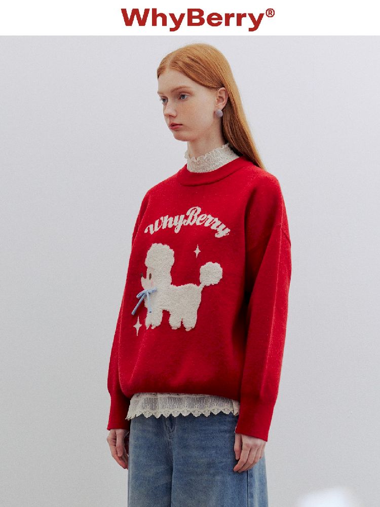 Red puppy cartoon sweater【s0000005778】