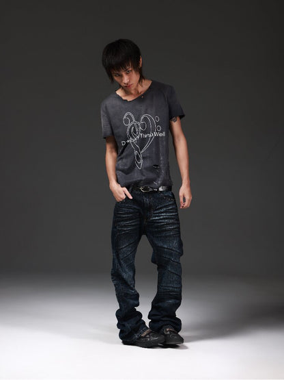 Handmade Bead Curved Knife Jeans【s0000018298】