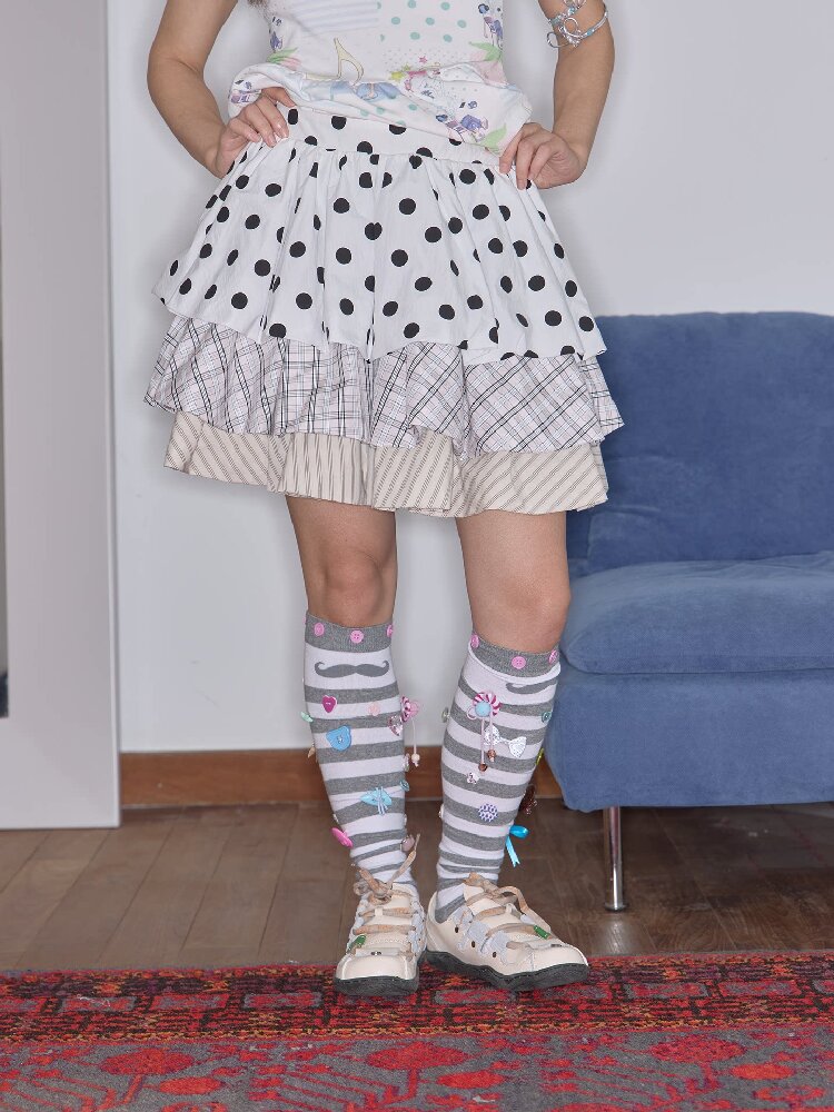 Layered Polka Dot Midi Skirt【s0000018709】