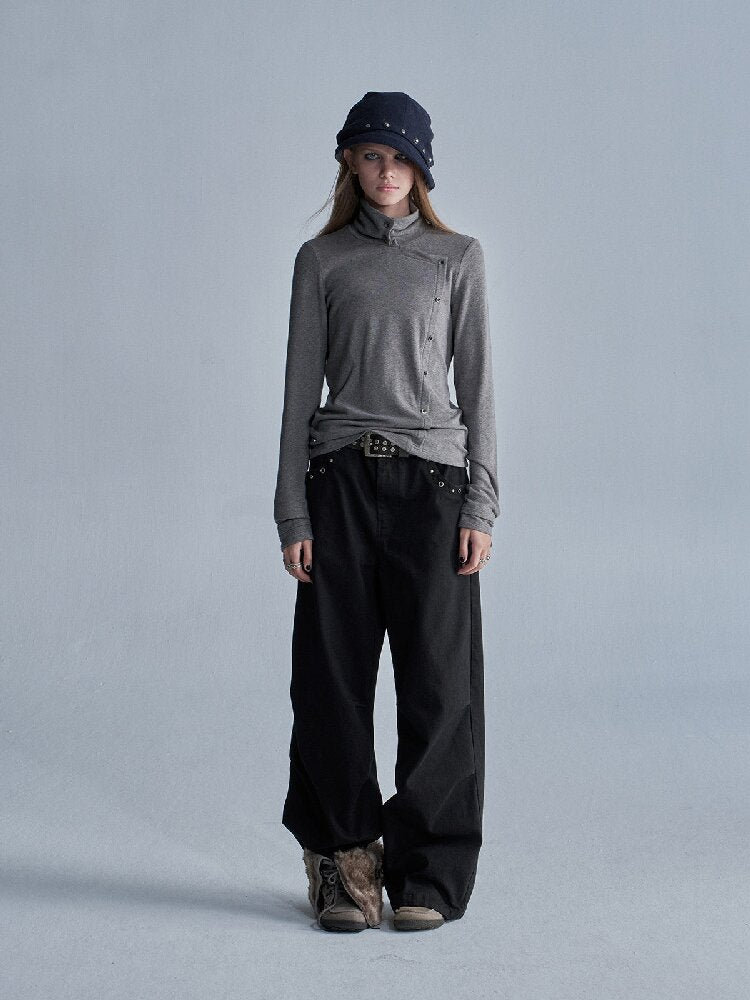 Double-Layer Cuffs High-Neck Tee【s0000019087】