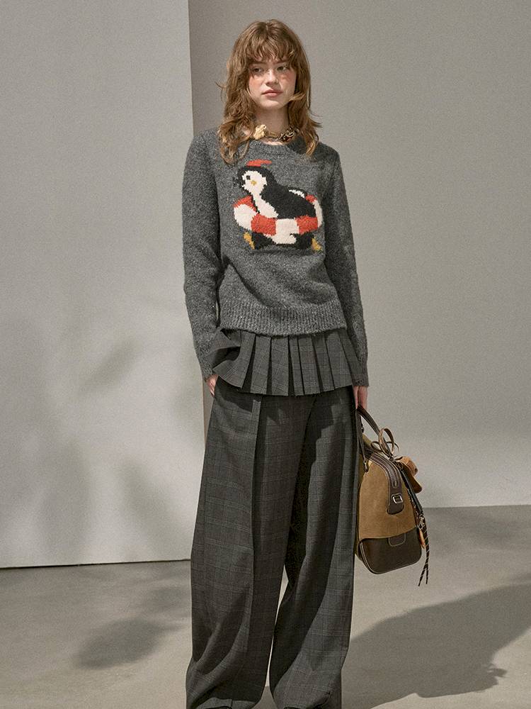 Penguin Jacquard Crewneck Knit Sweater【s0000014396】