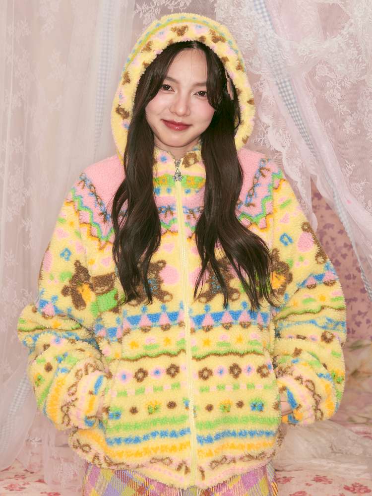 Yellow Bear Geometric Rocker Plush Jacket【s0000014822】