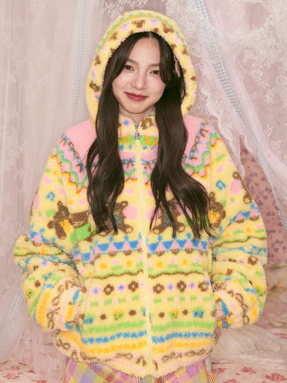 Yellow Bear Geometric Rocker Plush Jacket【s0000014822】