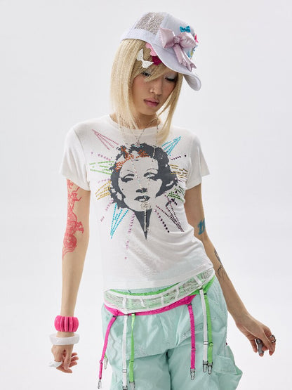 Detachable Hem Rhinestone T Shirt【s0000017637】
