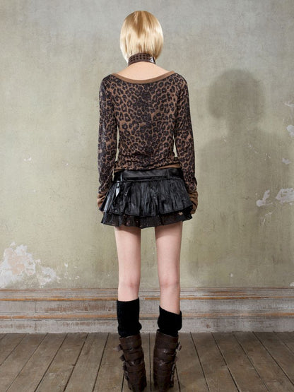 Leopard print one-shoulder shirt【s0000009920】