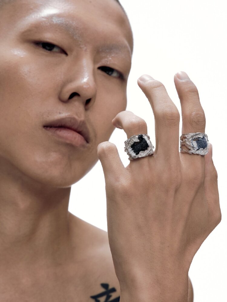 Futuristic Denim Silver Open Ring【s0000018816】