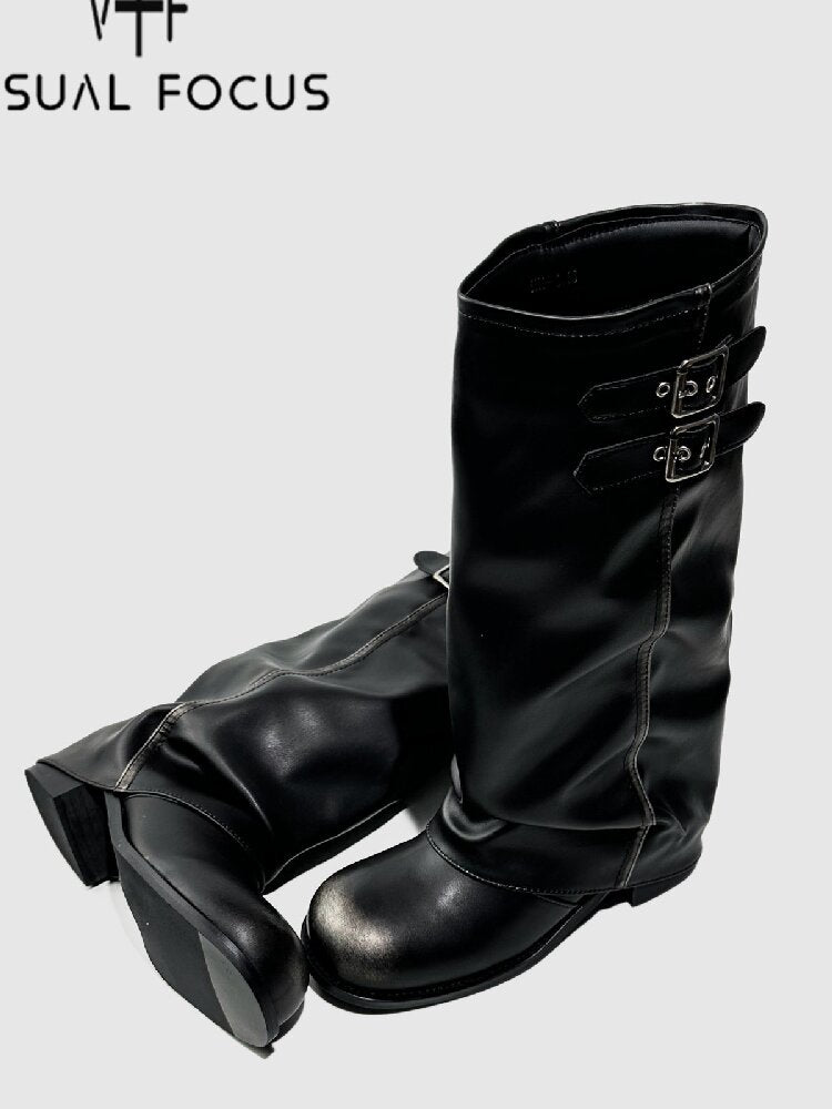 Pleated Belt Buckle Knight Boots【s0000015721】