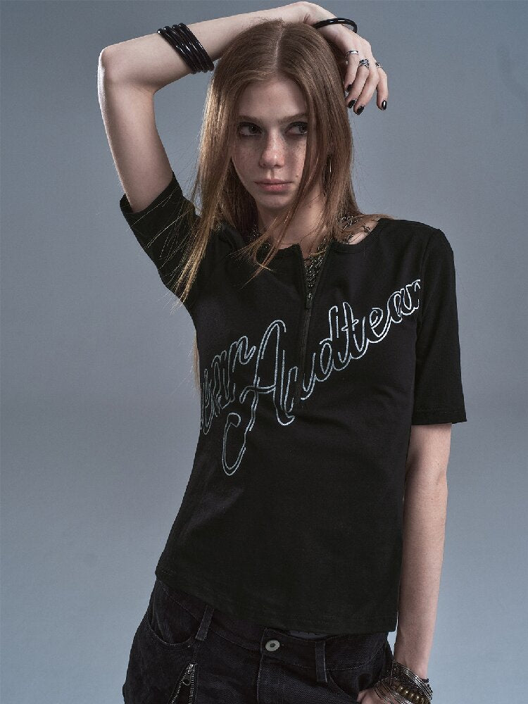 Silver Monogram Print Slim T-shirt【s0000016635】