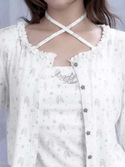 Bear Print Knit Camisole Jacket Cardigan【s0000013368】
