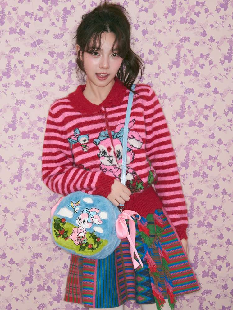 Red Striped Bunny Knitted Cardigan【s0000015376】