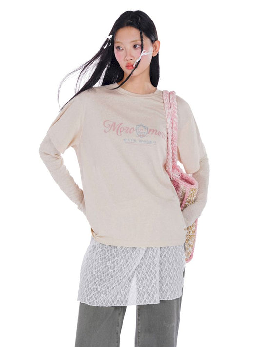 Stripe Long Sleeve Loose Printed Round Neck T-Shirt【s0000008649】