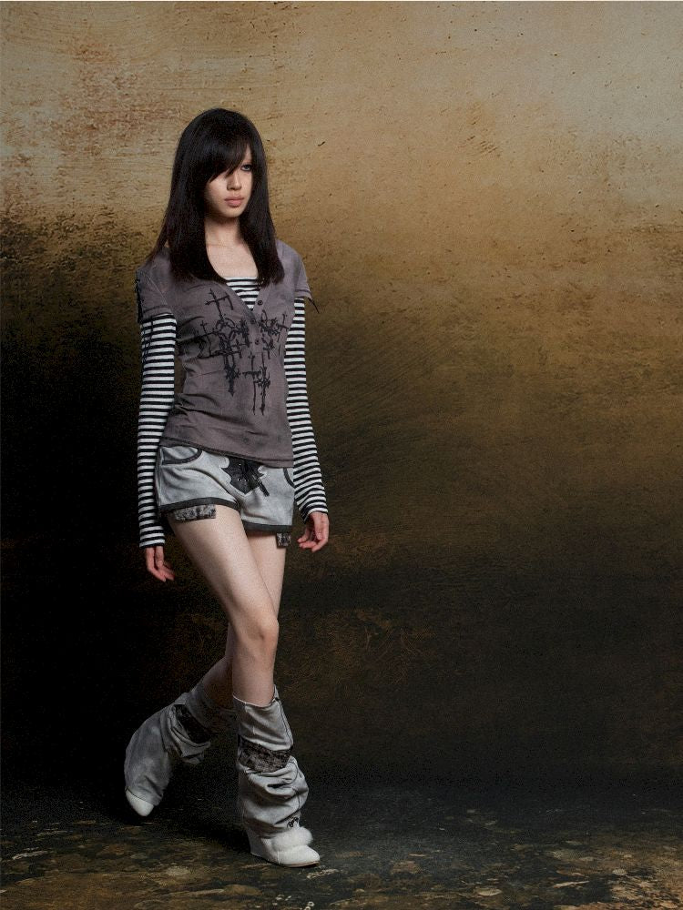 토템 크로스 인쇄 긴 슬리브 티셔츠 [S0000011819]