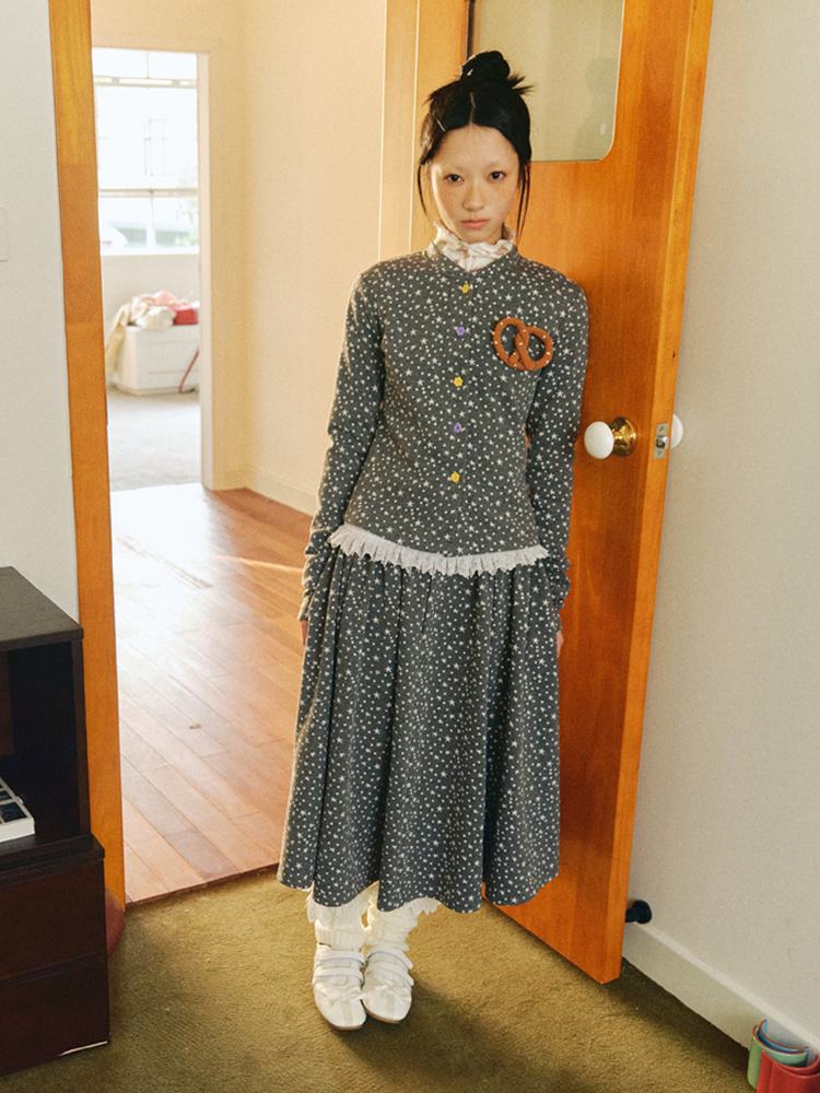 Starry Polka Dot Knit Cardigan Skirt Set【s0000018691】