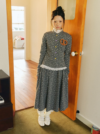 Starry Polka Dot Knit Cardigan Skirt Set【s0000018691】