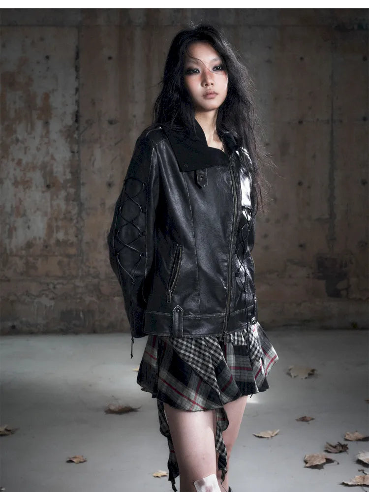 Strappy Slim-Fit Diagonal Zipper Coat【s0000013957】