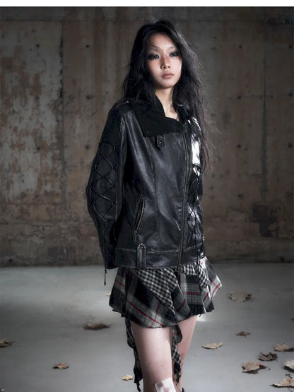 Strappy Slim-Fit Diagonal Zipper Coat【s0000013957】