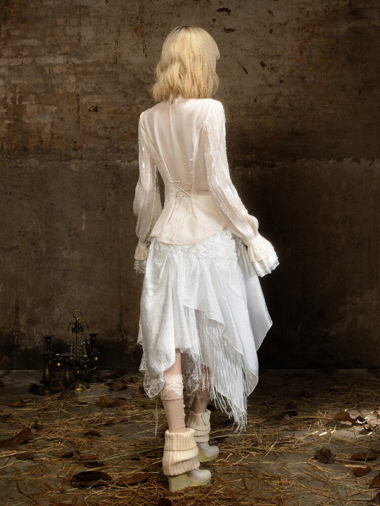 Lace Sequin Patchwork Court Shirt【s0000018382】