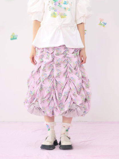 Multi Layered PLEATED METALLIC BOW PUFFY HALF SKIRT [S0000009546]