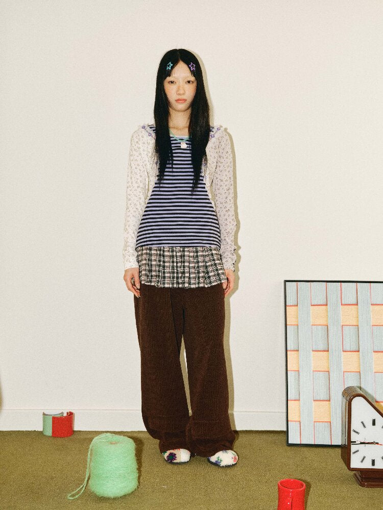 Floral Patchwork Edge Thickened Top【s0000018688】