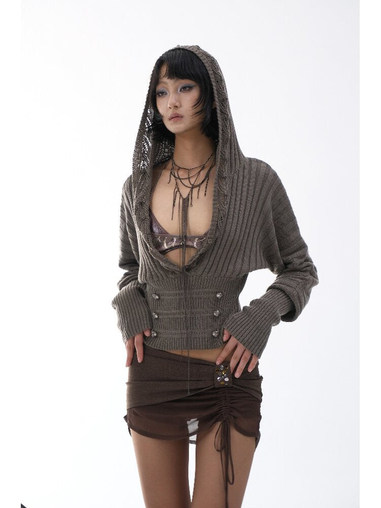 Vintage Hooded Knit Bat Sleeve Top【s0000018486】