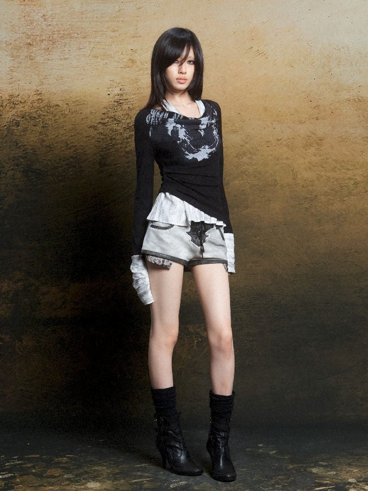 낮은 허리 반바지 2 개 레깅스 [S000011805]