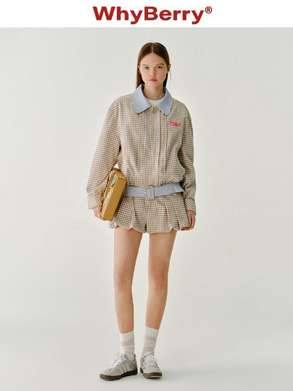 A-Line Shorts Peplum Plaid Pants【s0000011968】