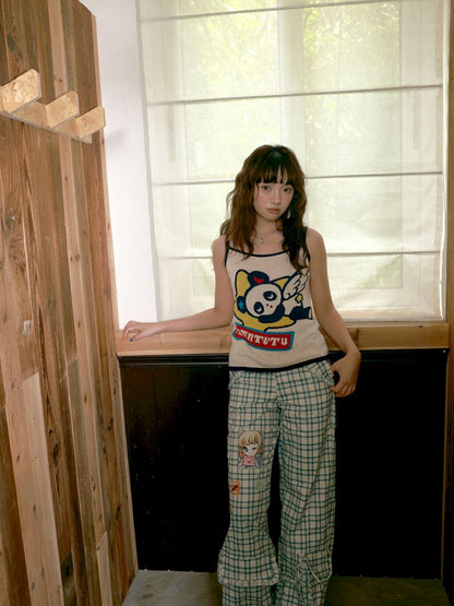 Panda angel pattern knitted halter top【s0000012755】
