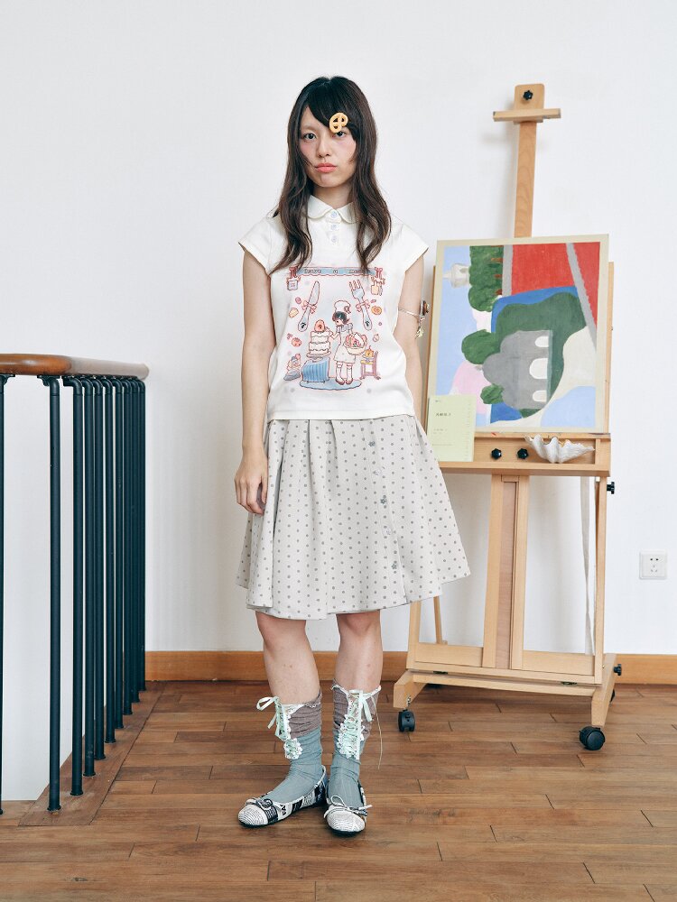 Two-Tone Doll Collar Short-Sleeve【s0000018719】
