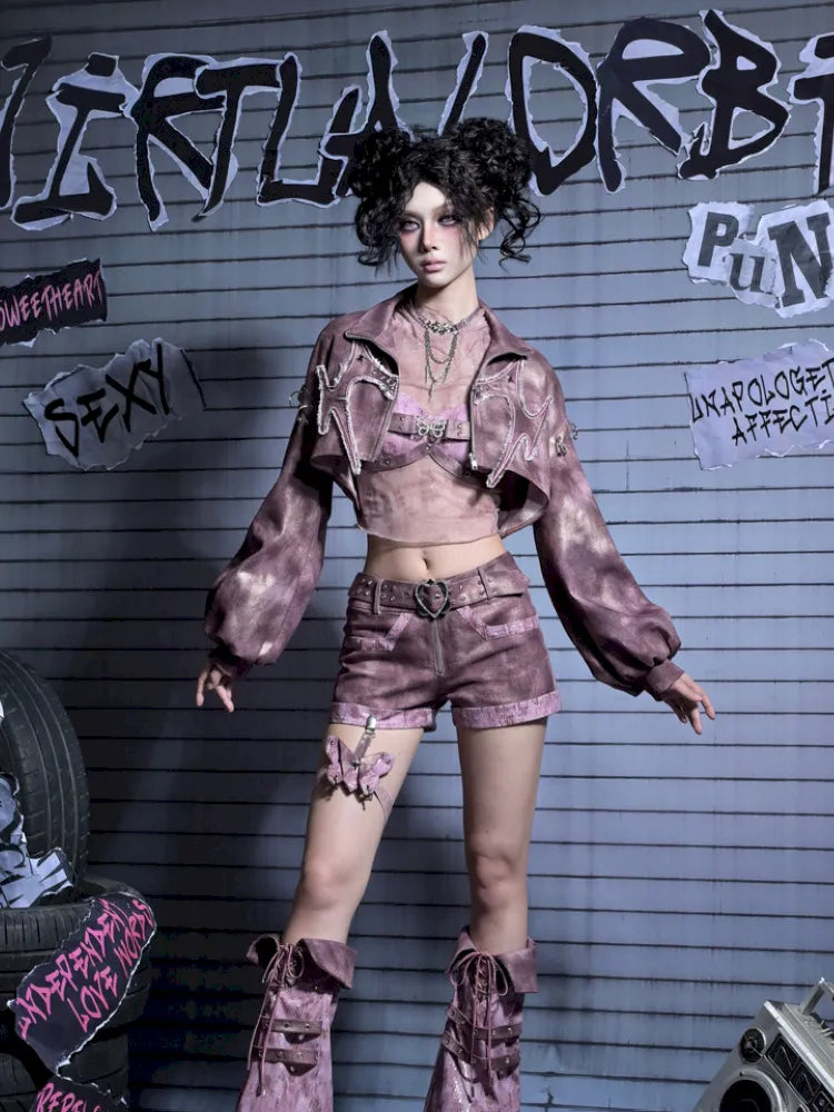 Embroidered Rivet Girl Punk Style Niche Short Denim Jacket【s0000014029】