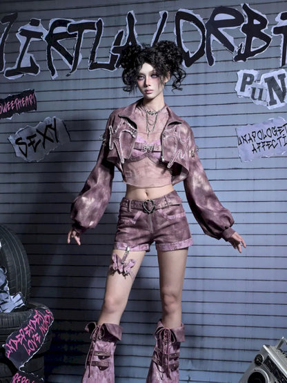 Embroidered Rivet Girl Punk Style Niche Short Denim Jacket【s0000014029】