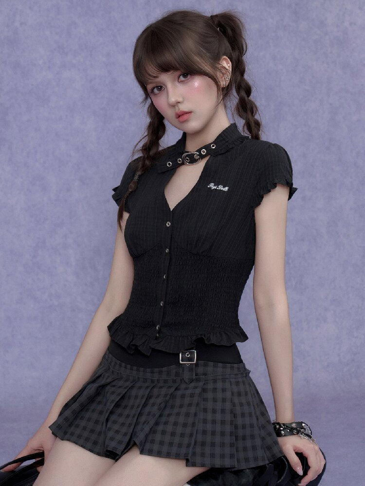Skin Choker Shirt V Neck Top Slimming【s0000017285】