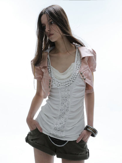 V-Neck Buckle Satin Shirt Jacket【s0000016570】