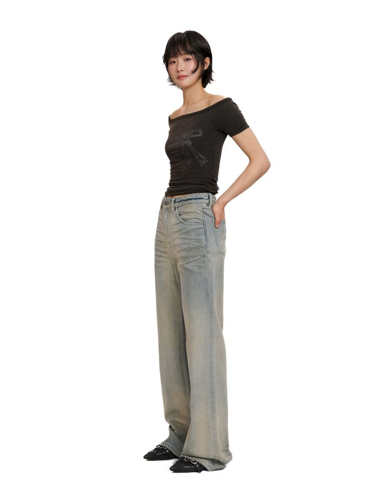 Cotton frayed high-waisted denim casual pants【s0000012501】