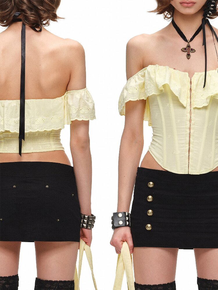 Fishbone Jacquard Rose Corset Top【s0000016907】