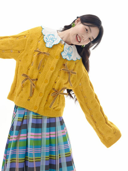 Bow Knit Hollow Girls Cardigan [S0000011205]