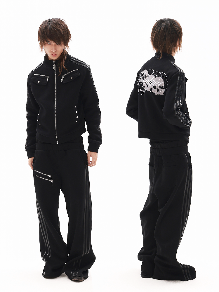 Dark Leather Skull Stand Collar Jacket【s0000018340】