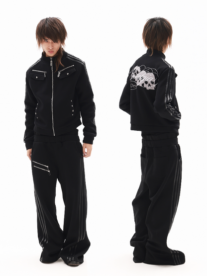 Dark Leather Skull Stand Collar Jacket【s0000018340】