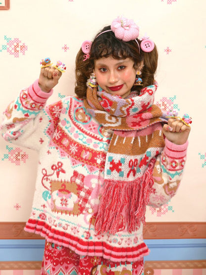 Soft Knit Bunny Fringe Long Scarf【s0000015563】