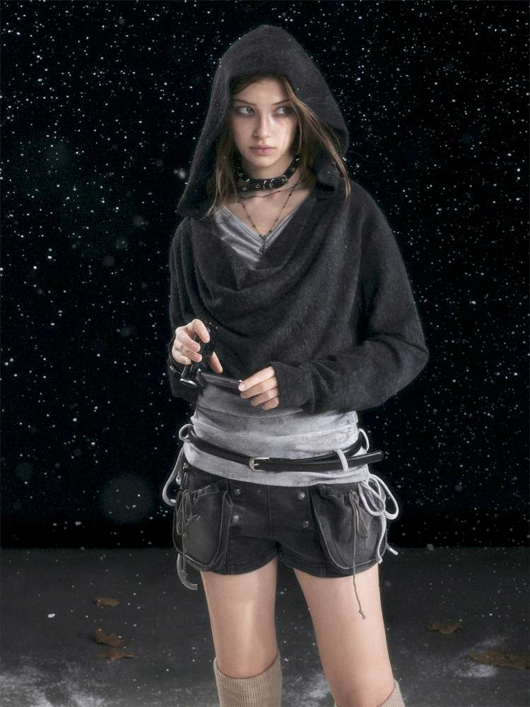 Striped Distressed Hooded Top【s0000014674】