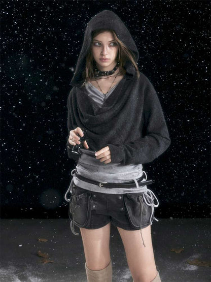 Striped Distressed Hooded Top【s0000014674】